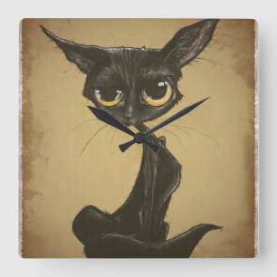Sassy Black Cat Caricature Fyrkantig Klocka