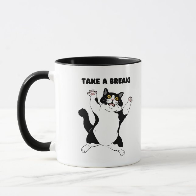 Sassy Black Cat Coffee Mug – Take a Break Reminder Mugg (Vänster)