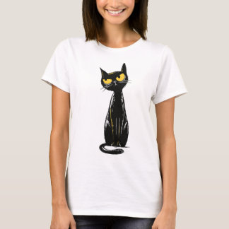 Sassy Black Cat - Grumpy Yellow Eyes Illustration T Shirt