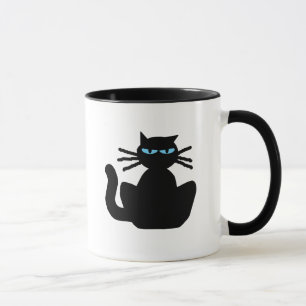 Sassy Black Cat med Blue Ögon Tecknad Mugg