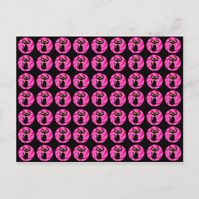 Sassy Black Cat vid Rosa Mönster Vykort (Framsida)