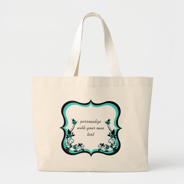 Sassy Blommigt Ram Bag, turkos Jumbo Tygkasse (Framsidan)