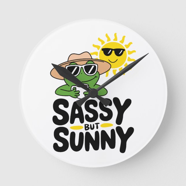 Sassy but Sunny Frog Design - Lustig sommar Rund Klocka (Framsida)