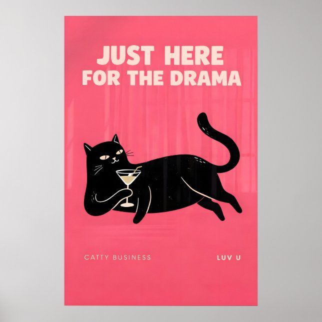 Sassy Cat Cocktailtryck, Rosa Dramatikör Vägg Poster (Framsidan)