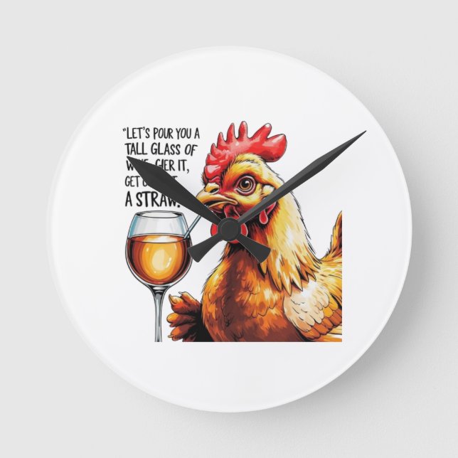 Sassy Chicken Vin Art Clock Rund Klocka (Framsida)