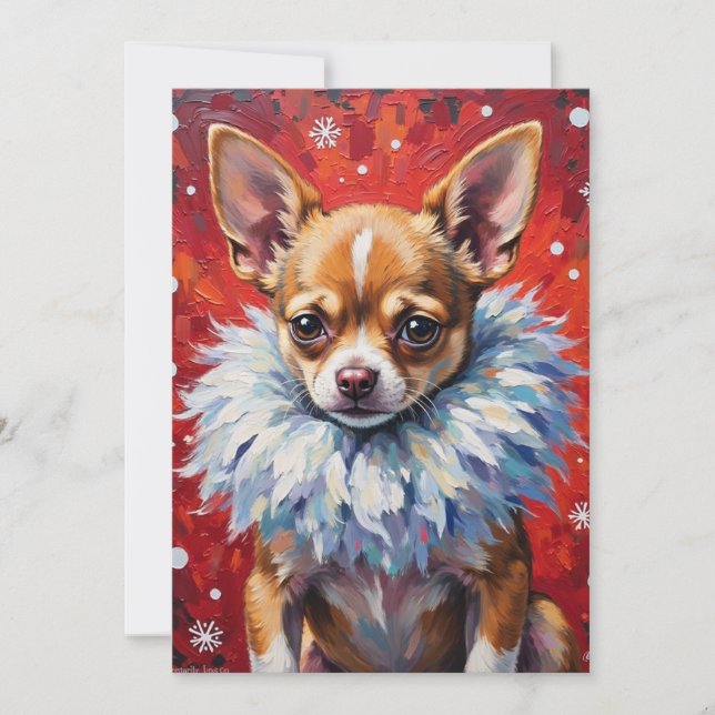 Sassy Chihuahua Dog in Fluffy Winter Fur Collar Julkort (Framsida)