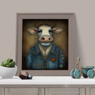 Sassy Cow Threading - Lustig ko i en kostym Poster