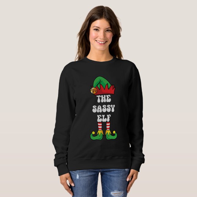Sassy Elf, Ugly jul Sweater, Lusy. T Shirt (Hel framsida)