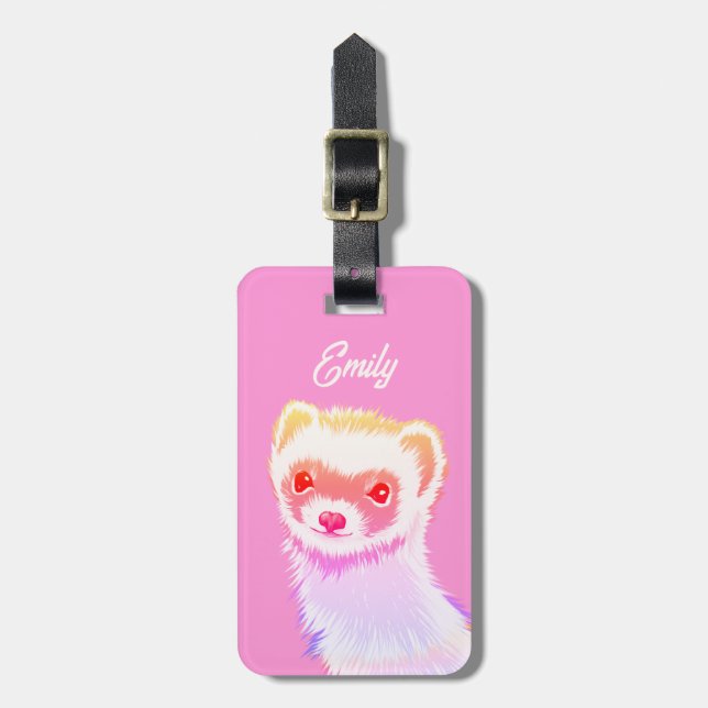 Sassy Ferret i Rainbow Färg Bagagebricka (Vertikal Framsida)