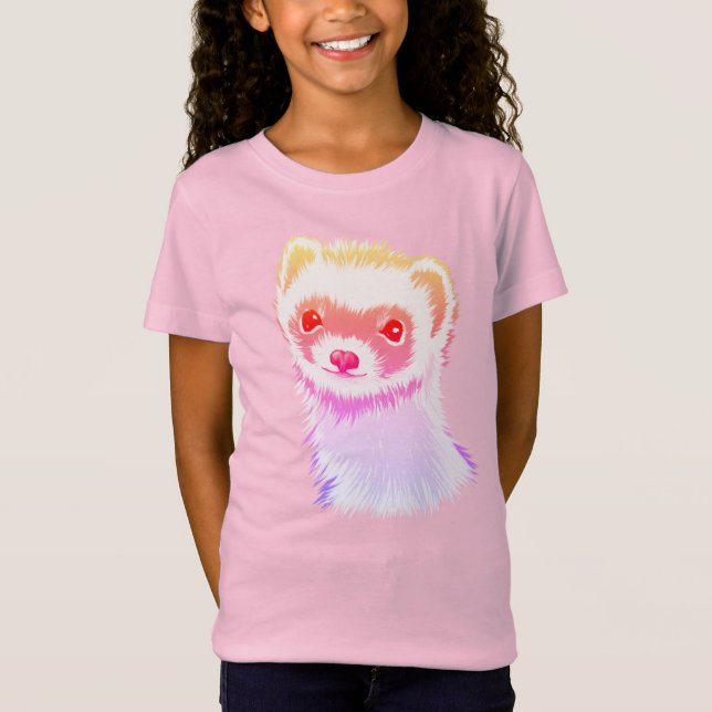 Sassy Ferret i Rainbow Färg Girl T Shirt (Framsida)