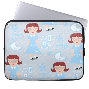 Sassy Fifties Girl Blue Classic Sötnos Mönster Laptop Fodral