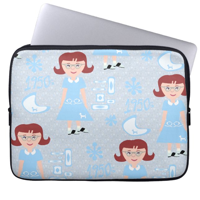Sassy Fifties Girl Blue Classic Sötnos Mönster Laptop Fodral (Framsidan)