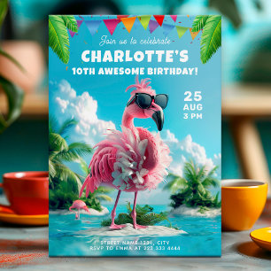 Sassy Flamingo Beach Party, söt 16-årsdag Inbjudningar
