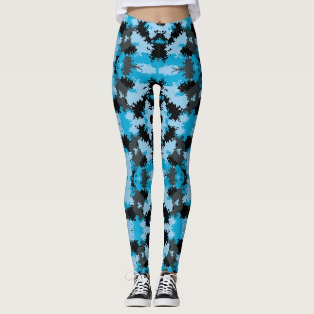 Sassy Girl Blue Leopard Print Mönster Leggings (Framsida)
