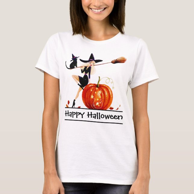 Sassy Halloween Witch Womans's T Shirt (Framsida)