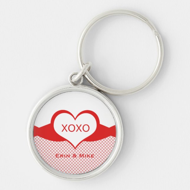 Sassy Heart Fishnet Keychain, Red Rund Silverfärgad Nyckelring (Framsidan)