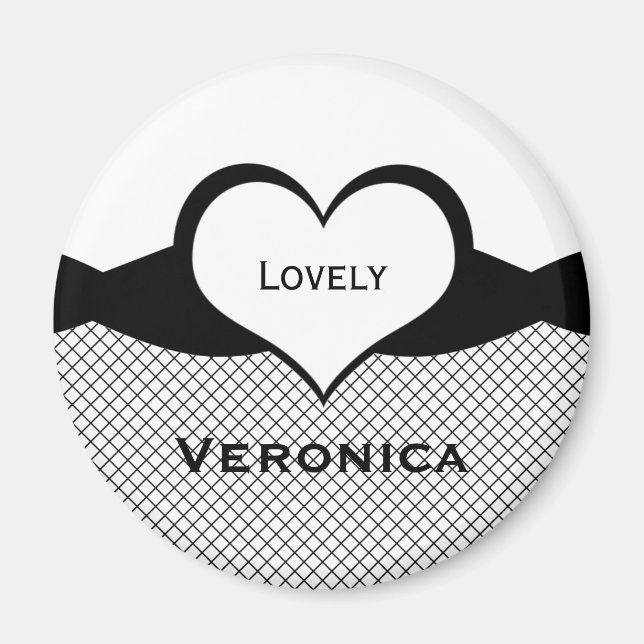 Sassy Heart Fishnet Magnet, Black and White Magnet (Framsidan)