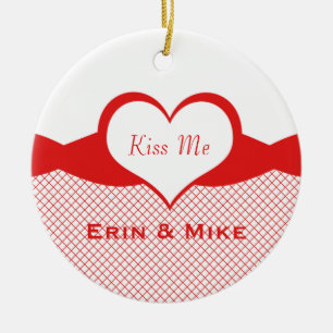 Sassy Heart Fishnet Ornamet, Red Julgransprydnad Keramik