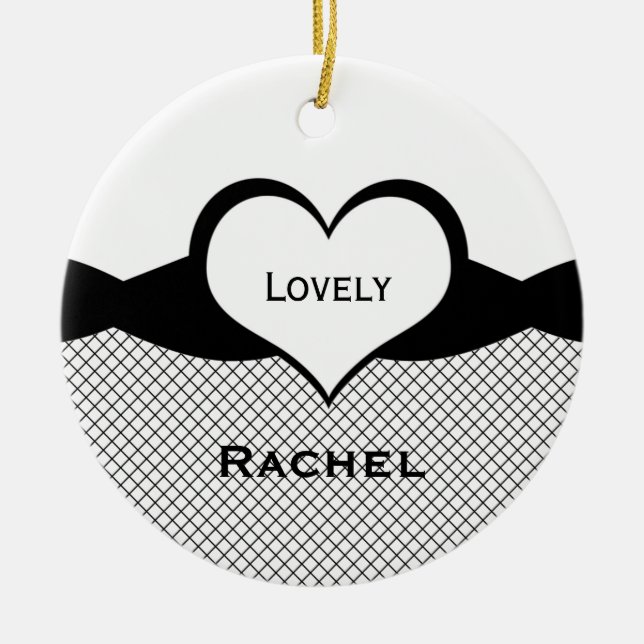 Sassy Heart-fiskets ornament, svart och vitt Julgransprydnad Keramik (Framsidan)