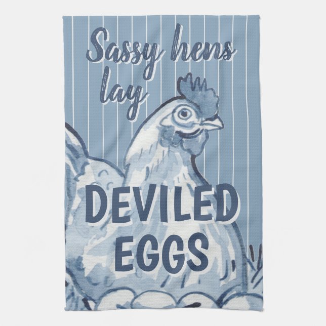 Sassy Hens Ljugit Deviled Eggs Funny Blue Chicken  Kökshandduk (Vertikal)