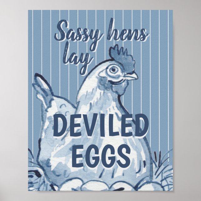 Sassy Hens Ljugit Deviled Eggs Funny Blue Chicken  Poster (Framsidan)