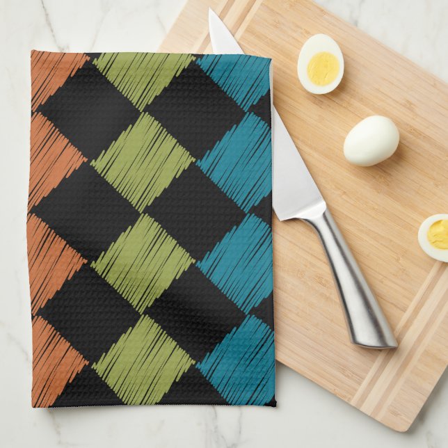 Sassy Ikat Diamond Square Design Kökshandduk (Vikt i Fjärdedel)