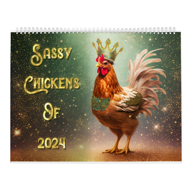 Sassy-kycklingar Två Page LargeCalendar, Vit Kalender (Omslag)