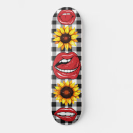 Sassy Läppar Open Mouth Tunga Solrosblomma Kontrol Mini Skateboard Bräda 18,5 Cm