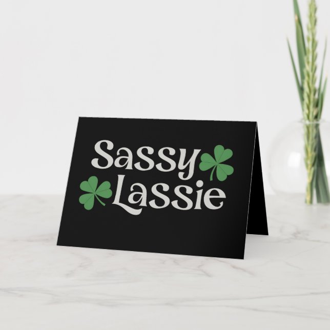 Sassy Lassie St Patrick's Day Irländsk Tjej Shamro Tack Kort (Framsida)