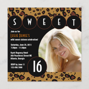 Sassy Leopard Sweet Sixteen Fotoinbjudan [Brun] Inbjudningar