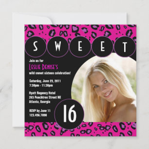 Sassy Leopard Sweet sixteen Photo Inbjudan [Rosa]