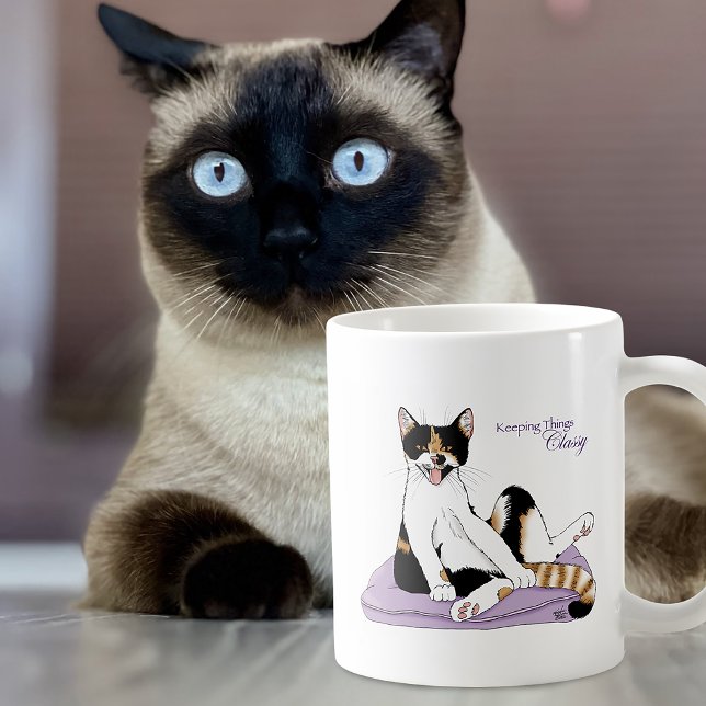 Sassy lila fantasifull calico katt elegant  kaffemugg (Skapare uppladdad)