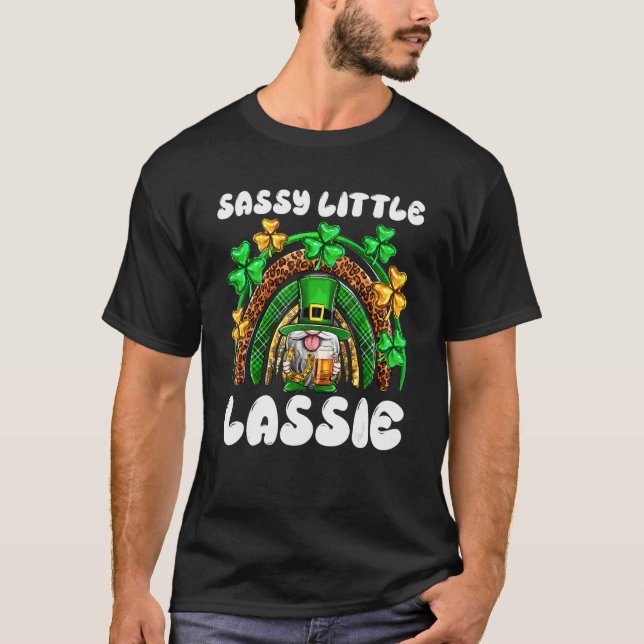 Sassy Little Lassie Rainbow Leopard Grönt C T Shirt (Framsida)