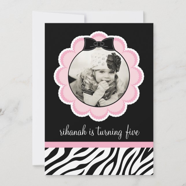 Sassy och Vild Zebra Födelsedagsfest inbjudan (Framsida)