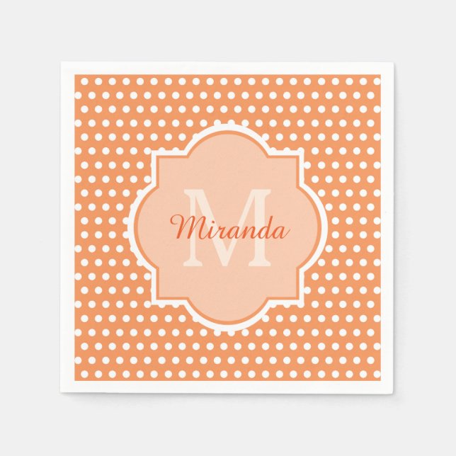 Sassy Orange Polka dots Monogram med Namn Pappersservett (Framsidan)