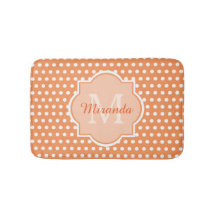 Sassy orange polka dotsMonogram med namn Badrumsmatta