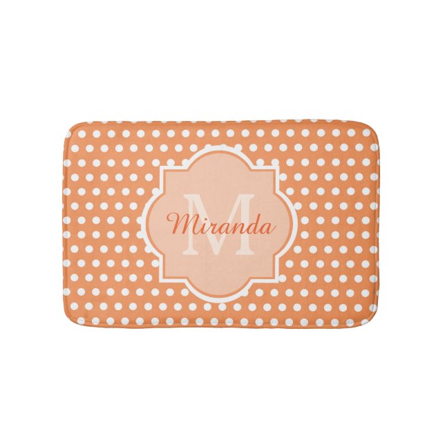 Sassy orange polka dotsMonogram med namn Badrumsmatta (Framsidan)