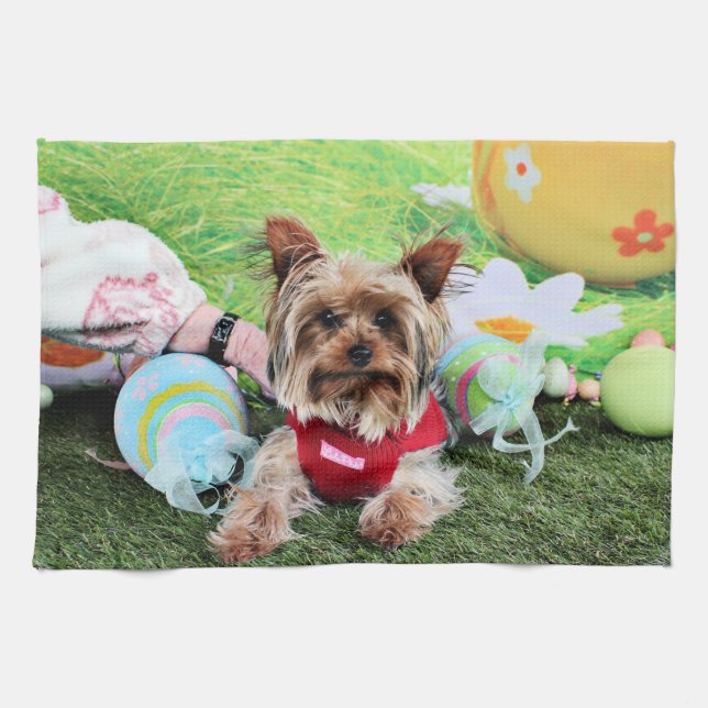 Sassy påsk - Yorkshire Terrier - Kökshandduk (Horisontell)