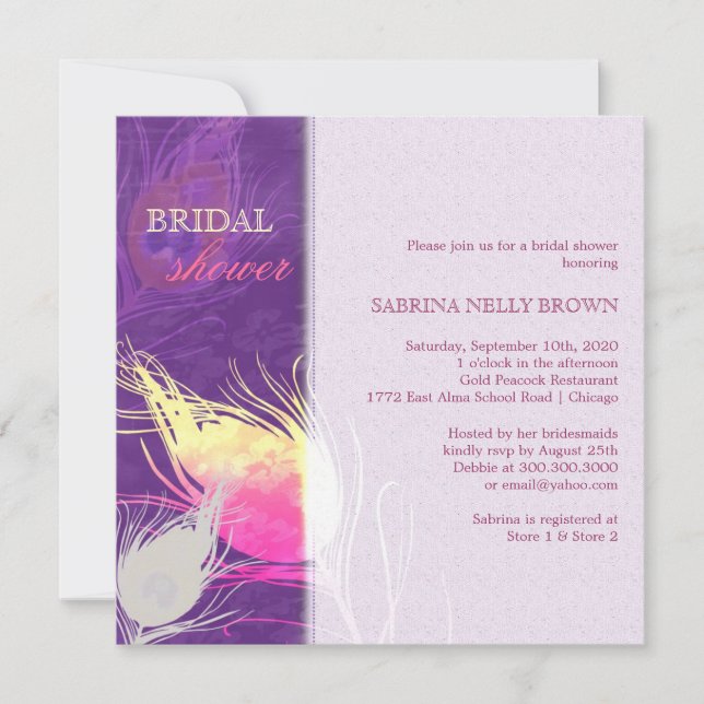 Sassy Peacock Feather Silhouette Möhippa Inbjudningar (Framsida)