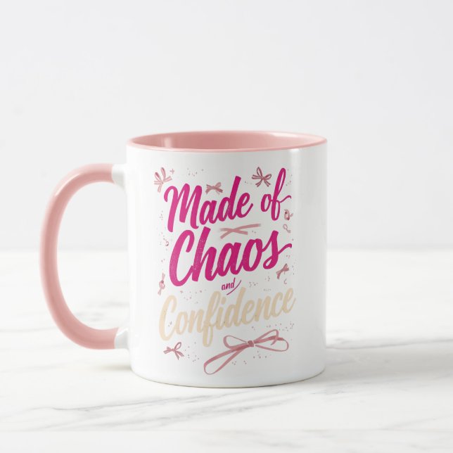 Sassy Pink Typography Chaos And Confidence Mugg (Vänster)