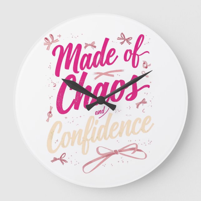 Sassy Pink Typography Chaos And Confidence Stor Klocka (Framsida)