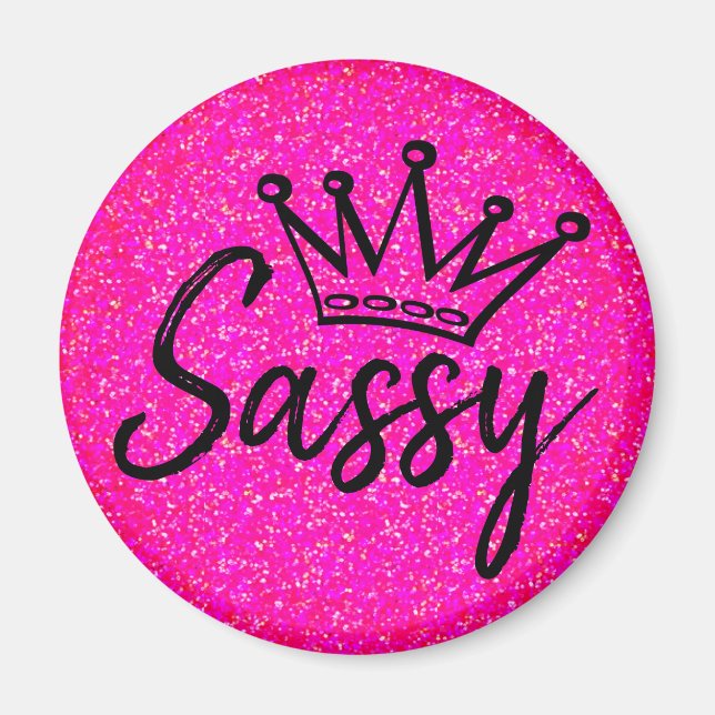 Sassy Princess - Black and Rosa Glitz Krona Magnet (Framsidan)