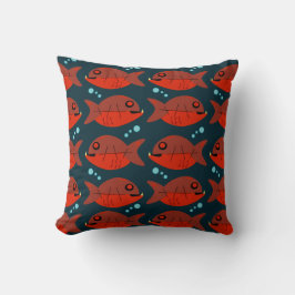 Sassy Red Fish Roligt Mönster Retro Lycklig Design Kudde