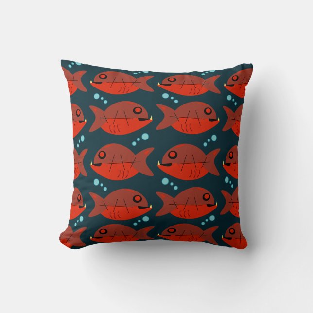 Sassy Red Fish Roligt Mönster Retro Lycklig Design Kudde (Framsida)