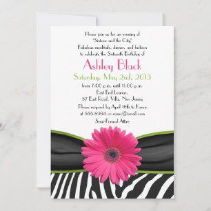 Sassy Rosa Daisy Zebra tryck Sweet 16-inbjudan Inbjudningar