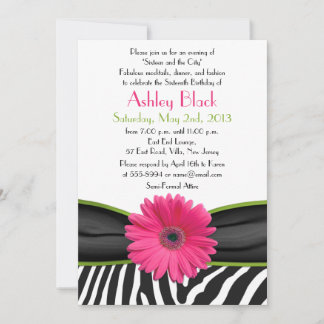 Sassy Rosa Daisy Zebra tryck Sweet 16-inbjudan Inbjudningar