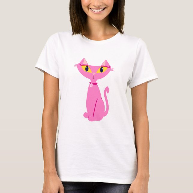 Sassy Rosa Retro Cat Tee (Framsida)