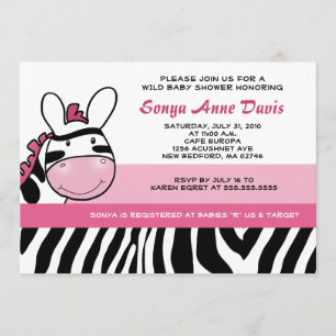 Sassy Rosa Zebra Rand Diva Baby Shower 5x7 Invit Inbjudningar