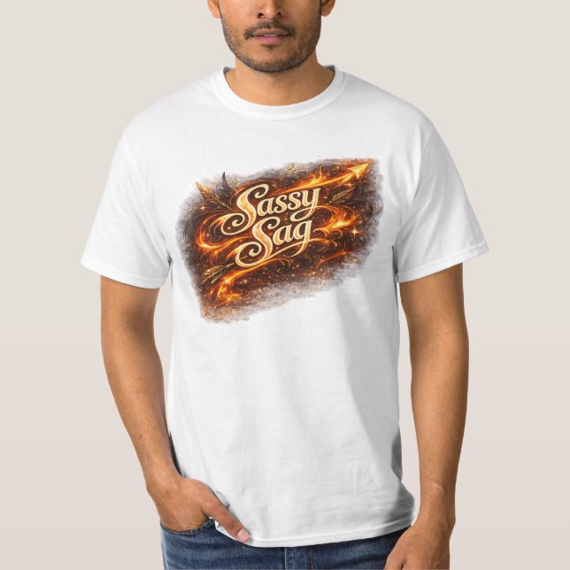 Sassy Sag Zodiak T-Shirt – Modig Skytten Eld S (Framsida)