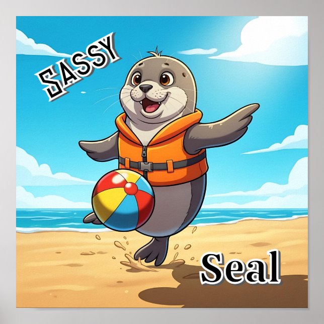 Sassy Seal | Cute Cartoon Kid's Nursery Art Poster (Framsidan)